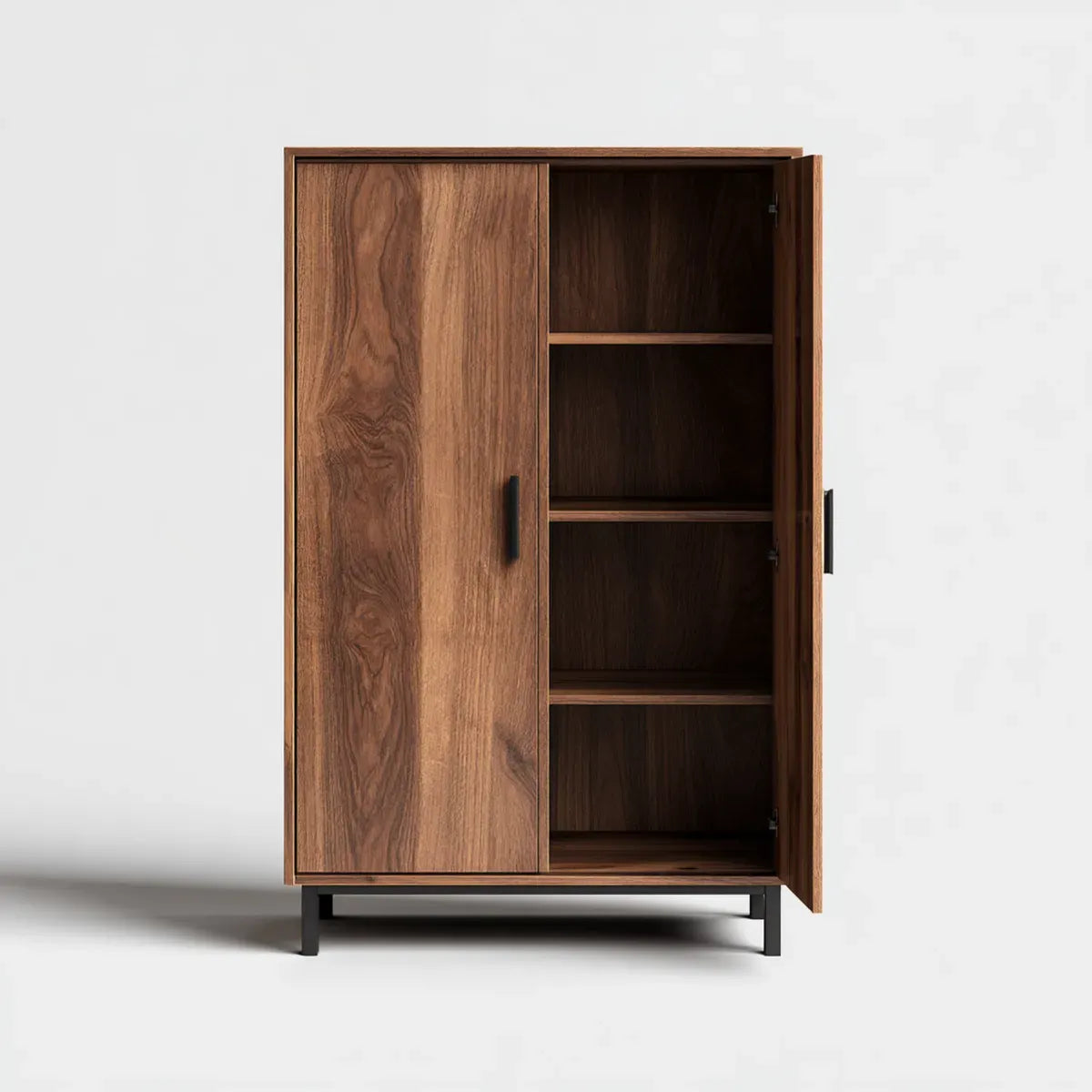 Armoire de rangement marron 100 x 45 x 180 cm en panneaux MDF plaqués noyer rectangulaire à 2 portes