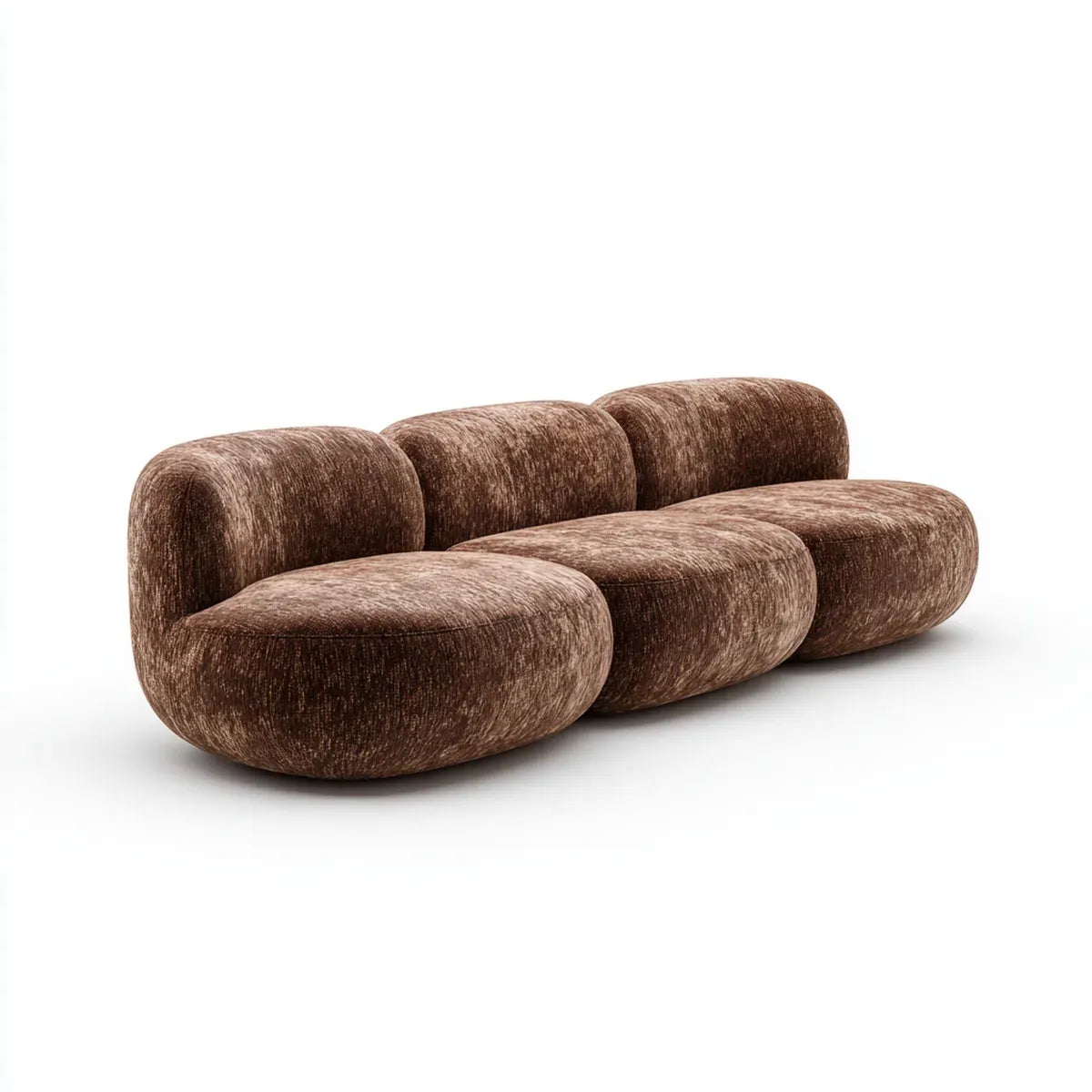 Canapé 3 places marron en polyester chenille forme arrondie 240 x 100 x 70 cm
