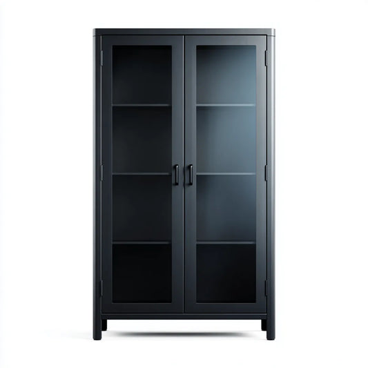 Armoire de rangement vitrée noire 80 x 40 x 180 cm en acier et verre trempé rectangulaire