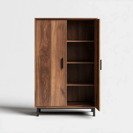 Armoire de rangement marron 100 x 45 x 180 cm en panneaux MDF plaqués noyer rectangulaire à 2 portes
