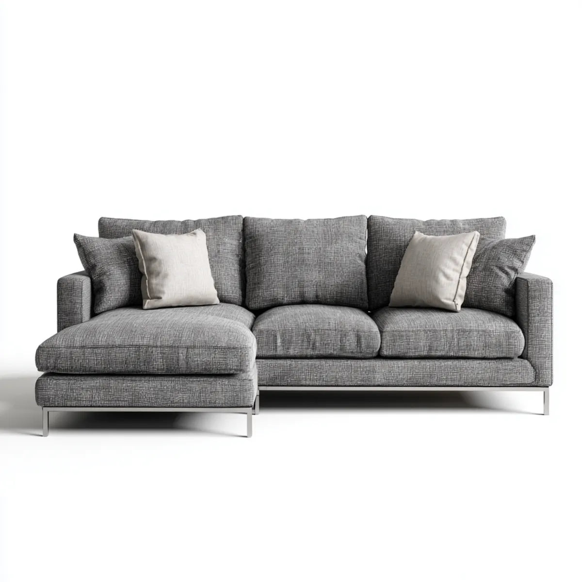 Canapé d'angle gauche 3 places gris en polyester et acier inoxydable 280 x 160 x 85 cm