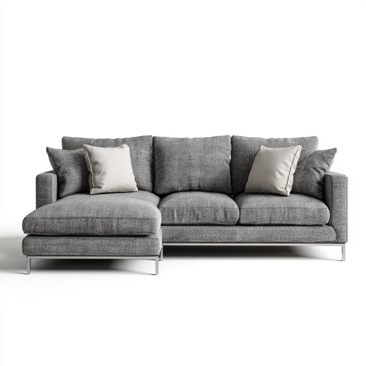 Canapé d'angle gauche 3 places gris en polyester et acier inoxydable 280 x 160 x 85 cm
