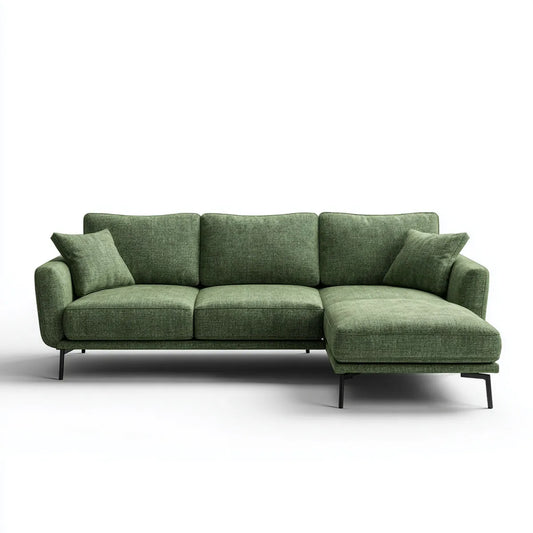 Canapé d'angle 3 places vert olive en L avec méridienne droite 270 x 160 x 85 cm en polyester