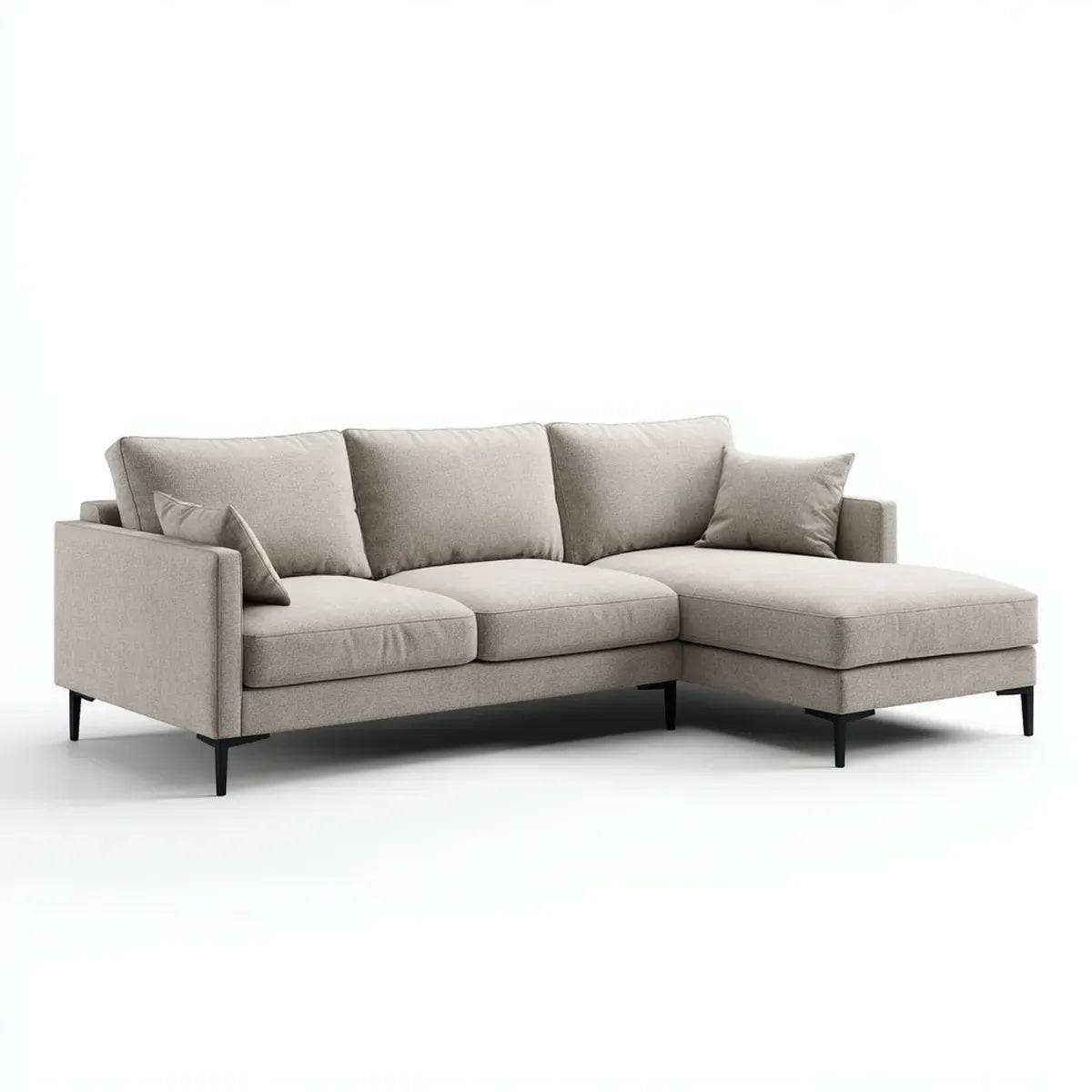 Canapé d'angle 3 places avec méridienne droite beige en polyester 250 x 160 x 85 cm