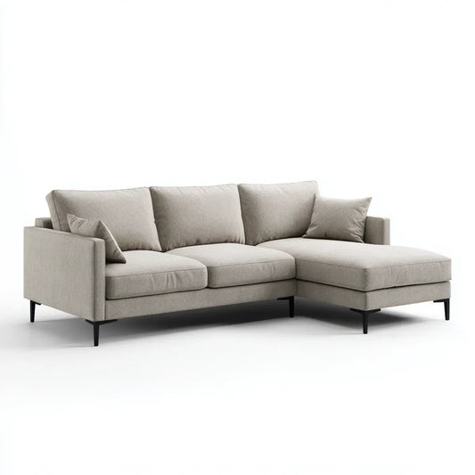 Canapé d'angle 3 places avec méridienne droite beige en polyester 250 x 160 x 85 cm