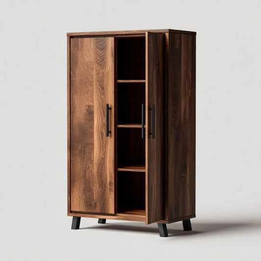 Armoire de rangement 2 portes en bois d'acacia brun noyer 90 x 40 x 180 cm rectangulaire