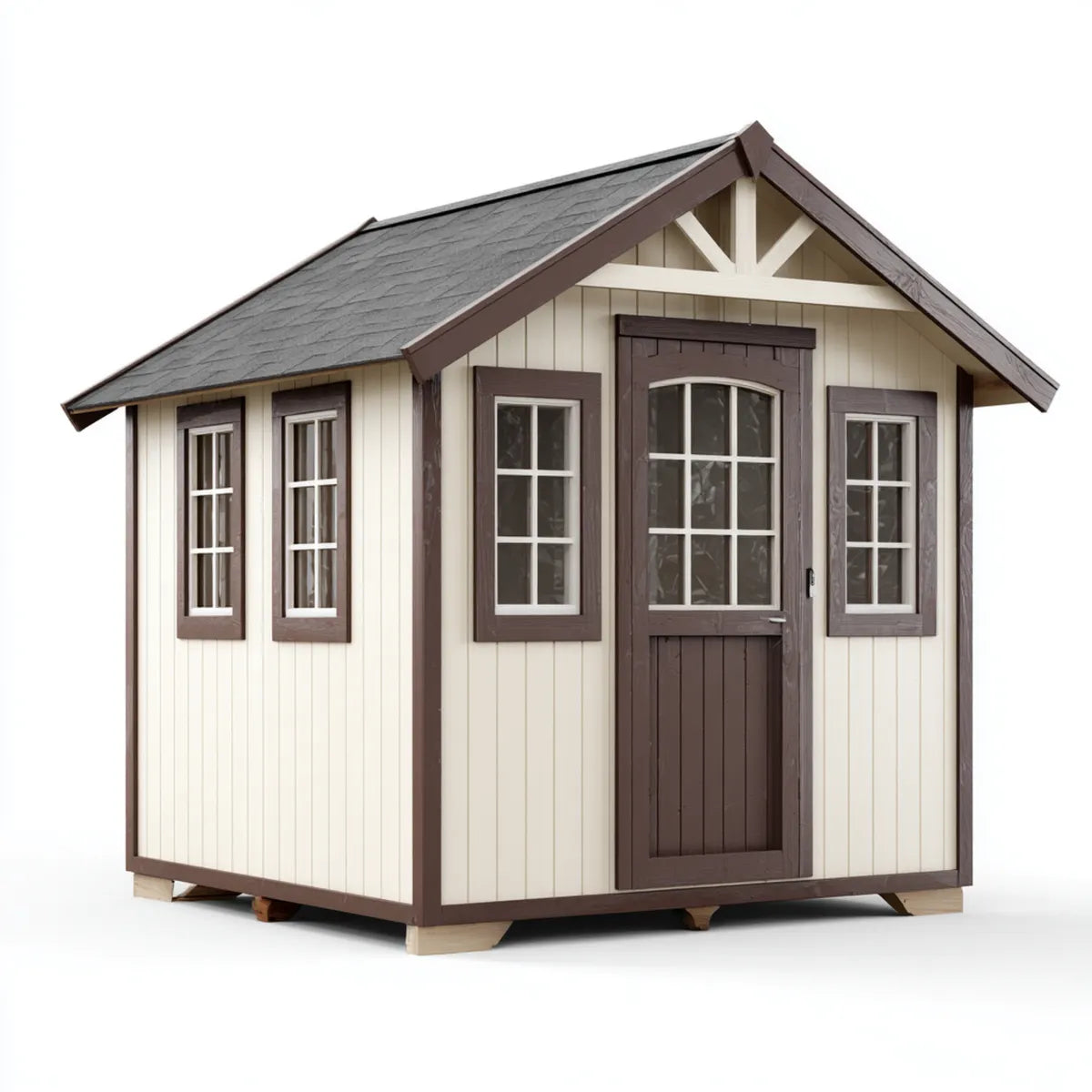 Abri de jardin de rangement en polypropylène beige et brun 240 x 180 x 230 cm avec toit à deux pans
