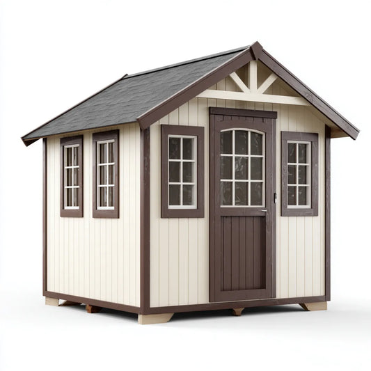 Abri de jardin de rangement en polypropylène beige et brun 240 x 180 x 230 cm avec toit à deux pans