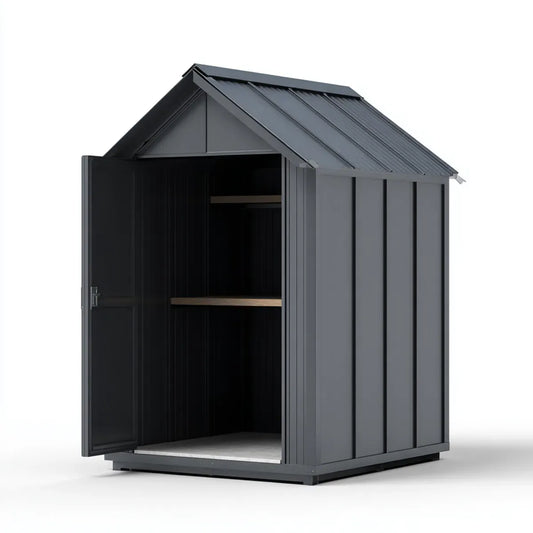 Abri de rangement extérieur en acier galvanisé anthracite 120 x 80 x 180 cm avec porte battante et toit à deux pans