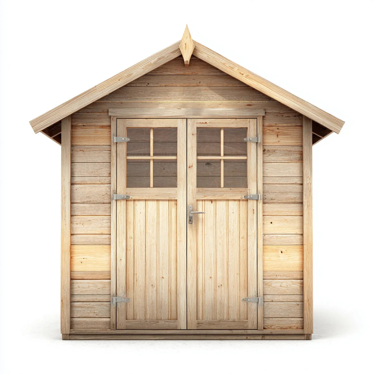 Abri de jardin en pin massif naturel 200 x 200 x 210 cm avec double porte vitrée et toit à deux pans
