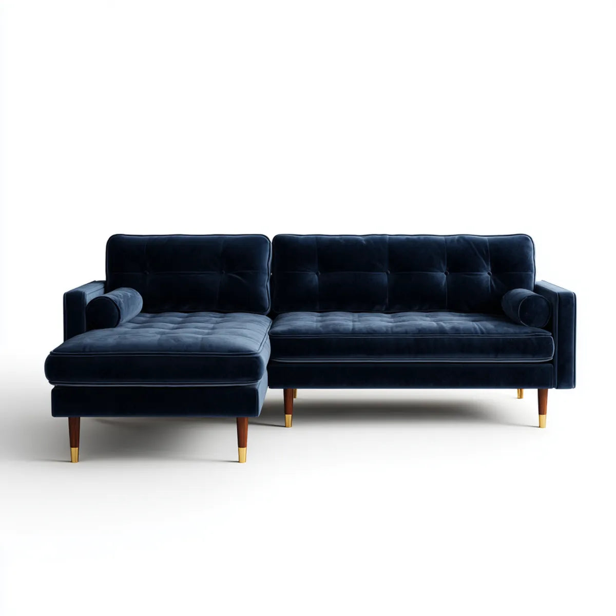 Canapé d'angle 3 places bleu nuit en velours de polyester forme L 230 x 150 x 85 cm