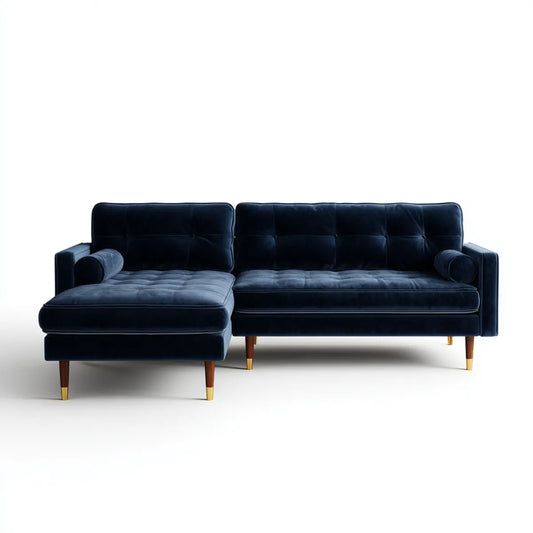 Canapé d'angle 3 places bleu nuit en velours de polyester forme L 230 x 150 x 85 cm