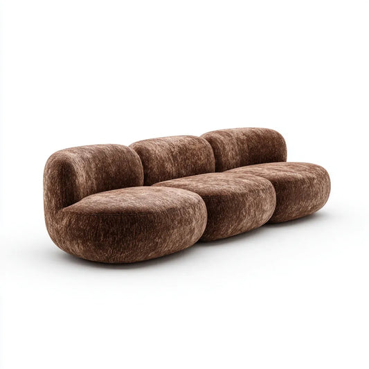 Canapé 3 places marron en polyester chenille forme arrondie 240 x 100 x 70 cm