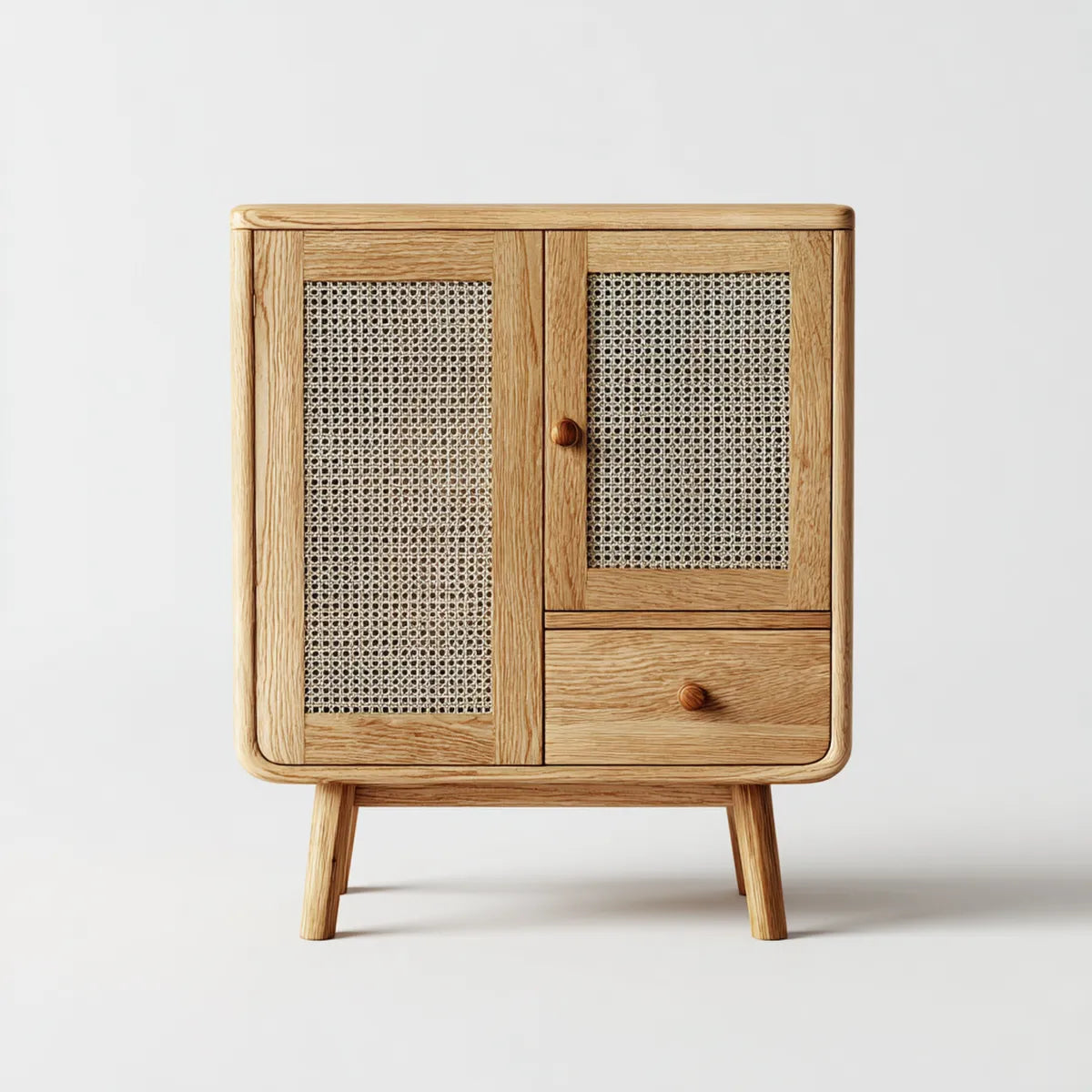 Buffet de rangement en chêne naturel et rotin 80 x 40 x 110 cm rectangulaire