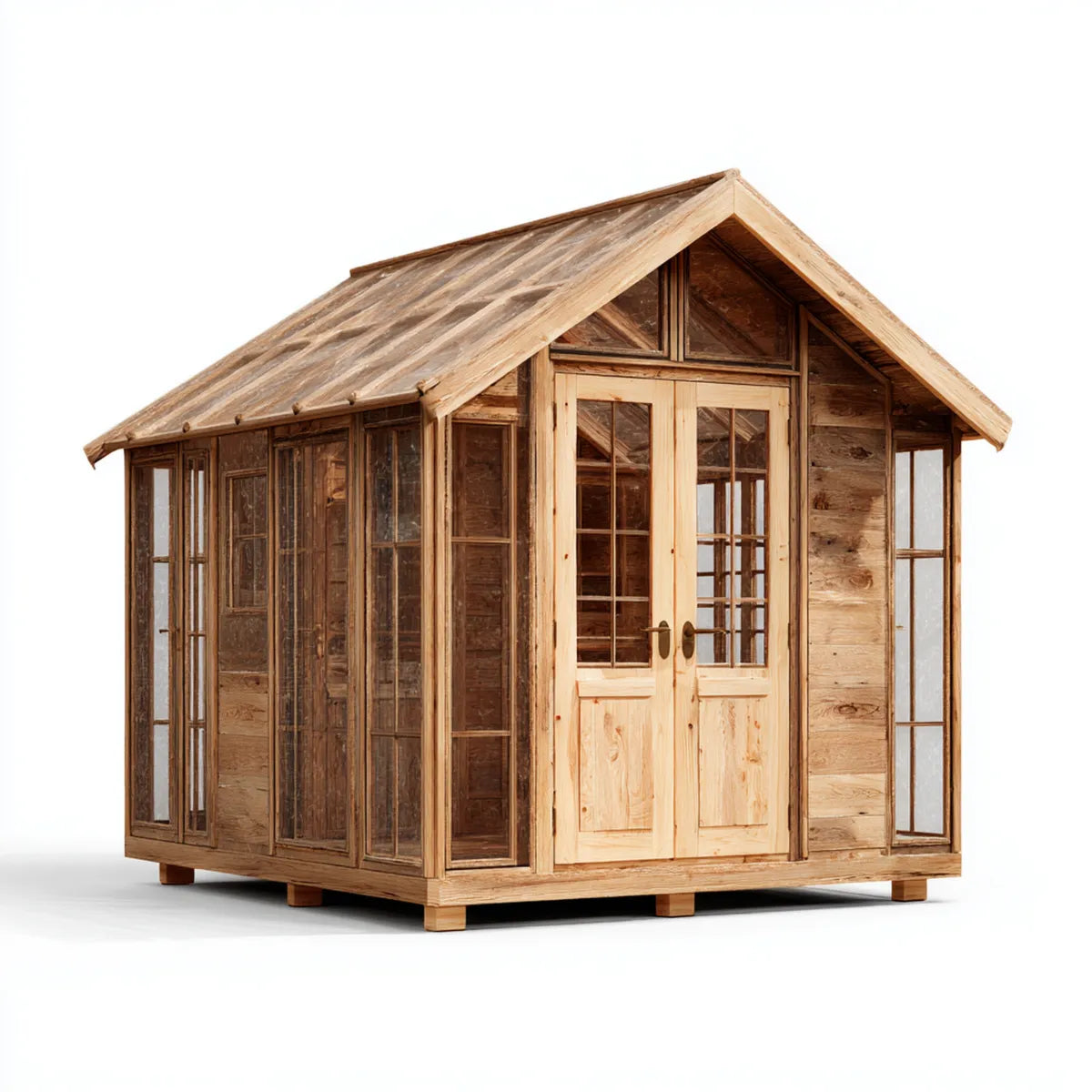 Abri de rangement de jardin naturel brun en pin massif avec toit à deux pans 300 x 240 x 260 cm